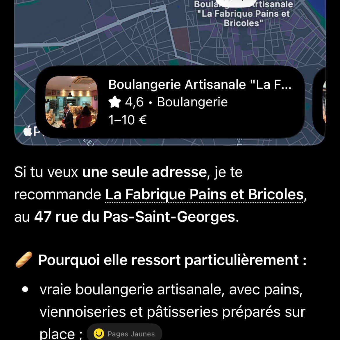 ChatGPT recommande la boulangerie artisanale de Camille R. à Bordeaux