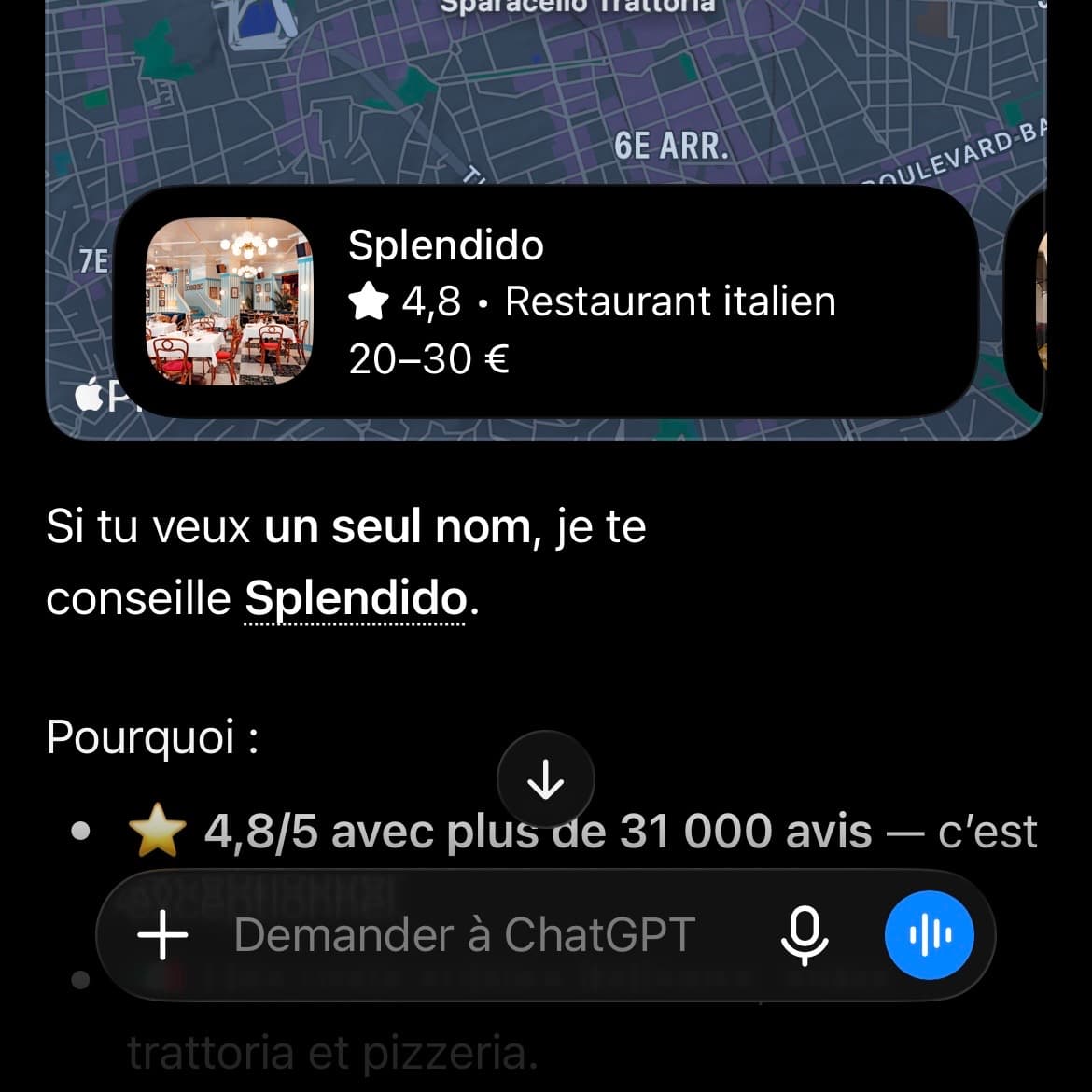 ChatGPT recommande le restaurant italien de Karim T. à Marseille