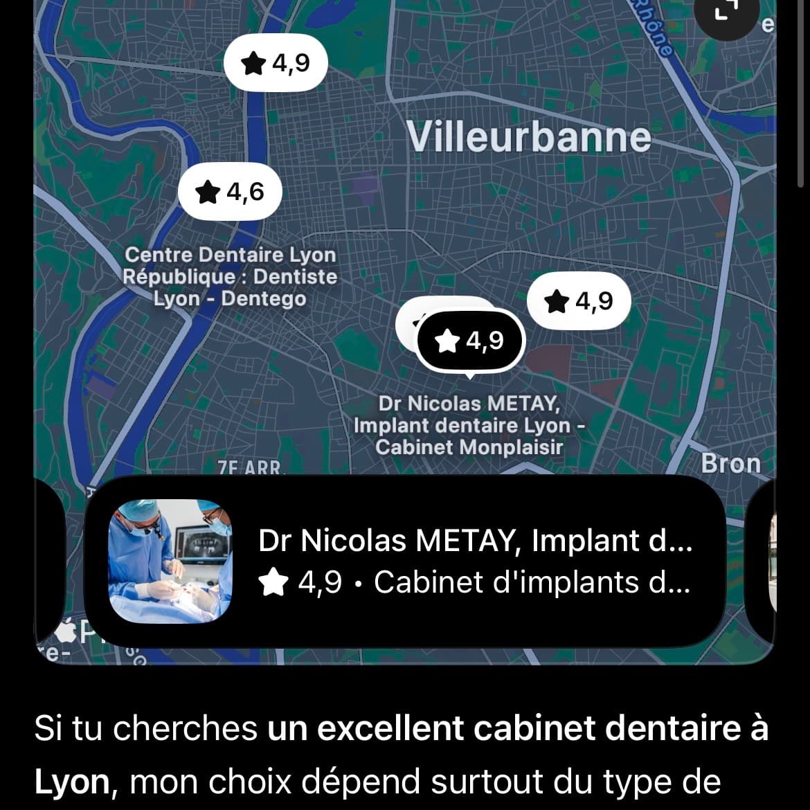 ChatGPT recommande le cabinet dentaire de Dr. Marc L. à Lyon